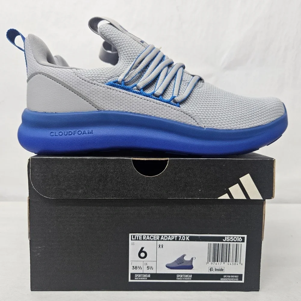 Adidas Lite Racer Adapt 7.0 K Athletic Sneakers JS5016 Grey Blue Kids Size‎ 6